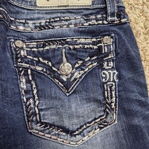 Miss Me Dark Blue Boot Cut Jeans with Silver Accents